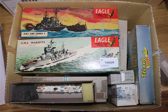 A large quantity of Tri-ang Minic and other waterline ships, two boxed Eagle ships, a Harbour set,